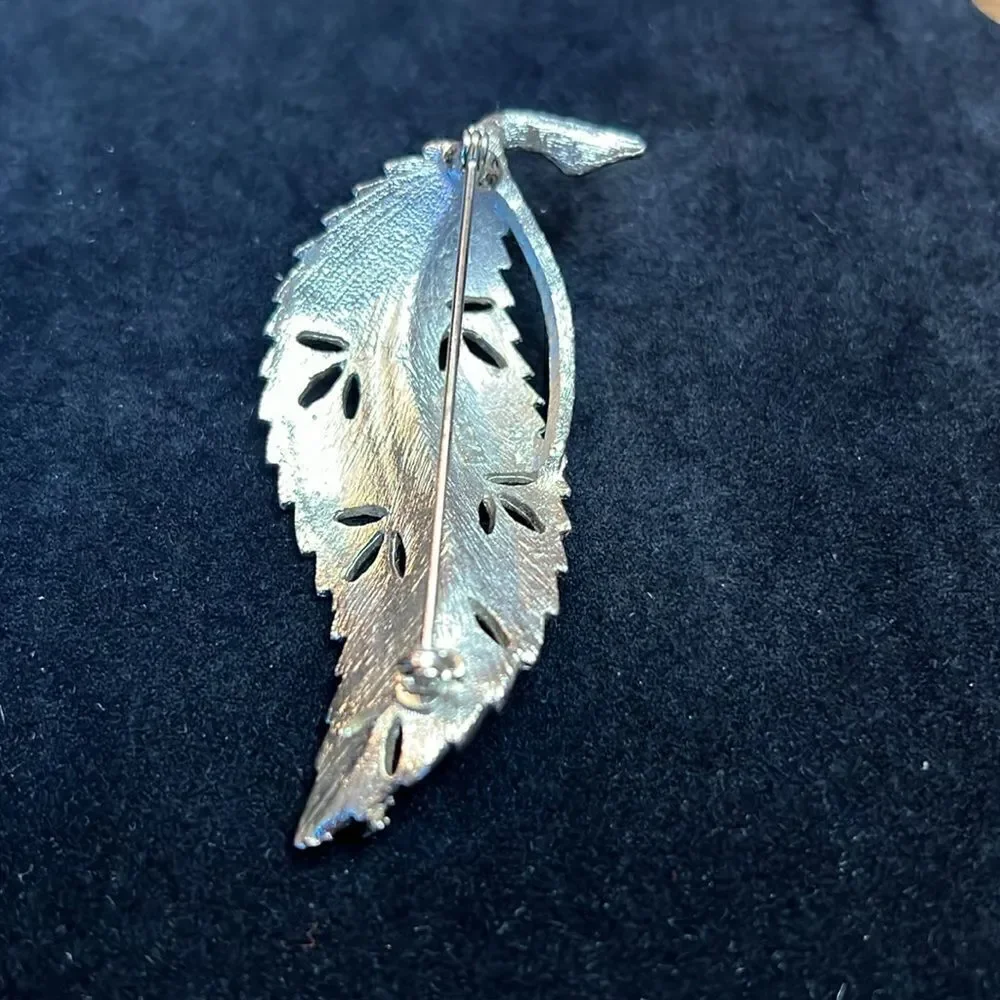 Large Vintage BSK Leaf Brooch - Silver/Champagne Color